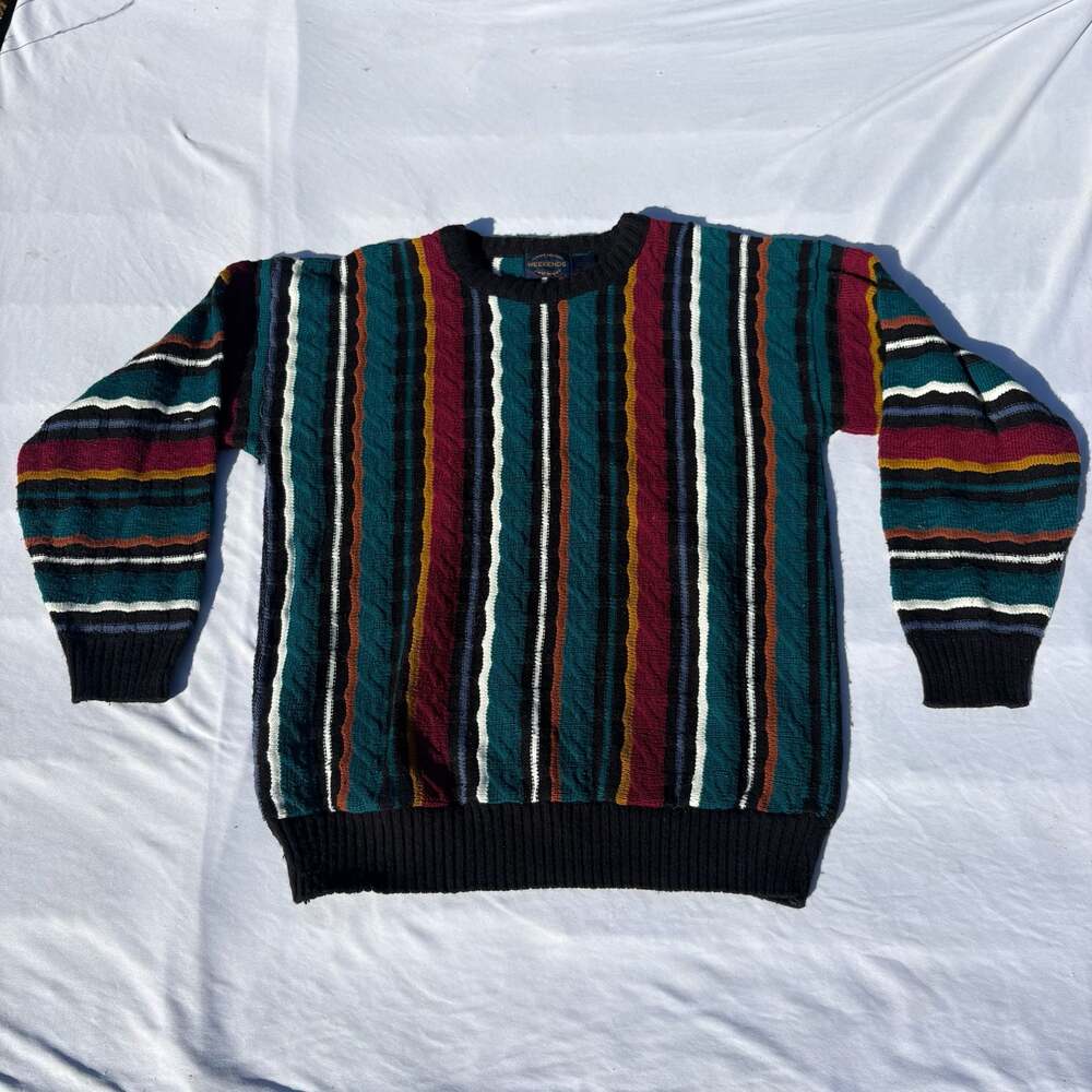 Weekends Relaxed Vintage 90s Striped Textured Knit Sweater Large Coogie Style